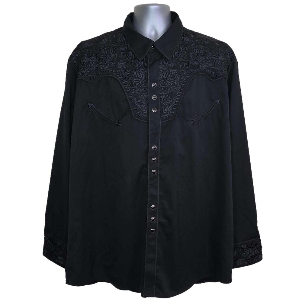 Scully Long Sleeve Black Floral Embroidered Western Shirt Size XXL